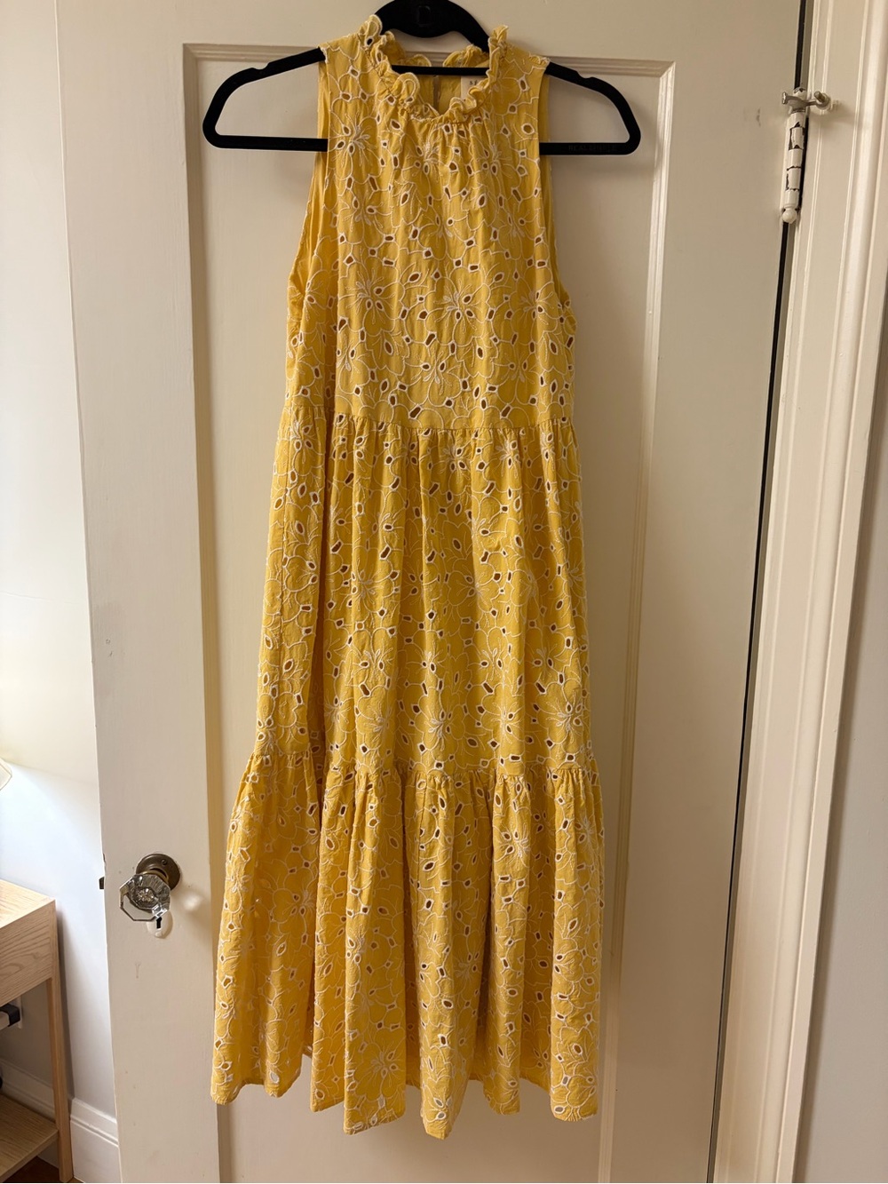 Sezane Yellow Eyelet Midi Dress